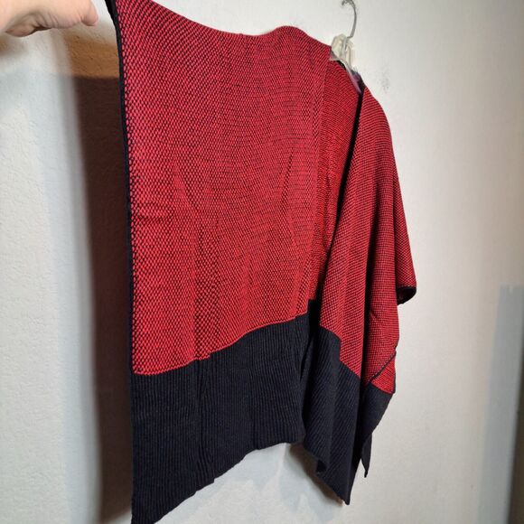 Kollie More Poncho Shawl Wrap Colorblock Autumn Open Front One-Size Red Black - Picture 3 of 12